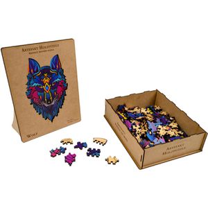 Philos Puzzle 9080, Artefakt 2 in 1 Wolf, Holzpuzzle, in Holzbox, ab 6 Jahre, 180 Teile