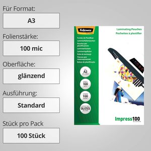 Produktbild für Laminierfolien Fellowes 53512, DIN A3
