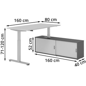 Produktbild für Schreibtisch Hammerbacher XMST 29283, lichtgrau, mit Sideboard