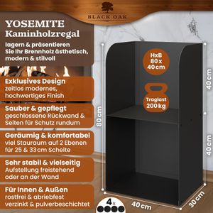 Produktbild für Kaminholzregal Black-Oak Yosemite, mit 2 Ablagen, schwarz