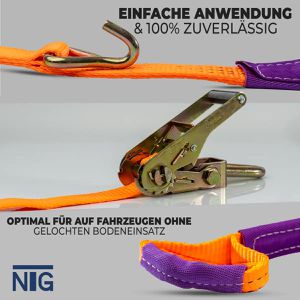 Produktbild für Spanngurt NTG für Autotransporte, mit Spitzhaken und Ratsche