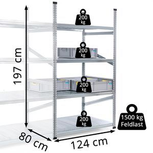 Produktbild für Anbauregal GEWE 812A4R, 4 Metallböden