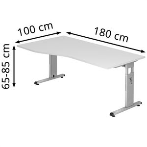 Produktbild für Schreibtisch Hammerbacher O-Serie, weiß / silber