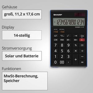 Produktbild für Taschenrechner Sharp EL-145TBL, MwSt-Berechnung