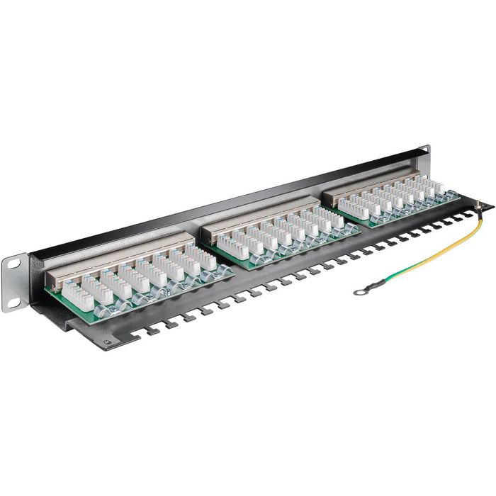 24 Port Cat6a Patch Panel, 19" Rackmount 1U Pass-Through