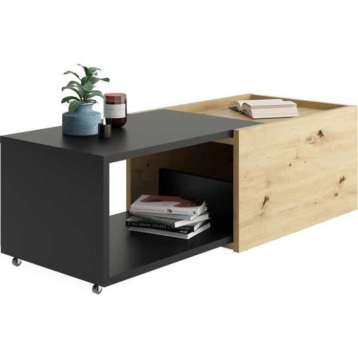 FMD-Möbel Couchtisch Slide 1, eiche / schwarz, aus Holz, 74,5 x 38,5 x  49,5cm, rechteckig – Böttcher AG
