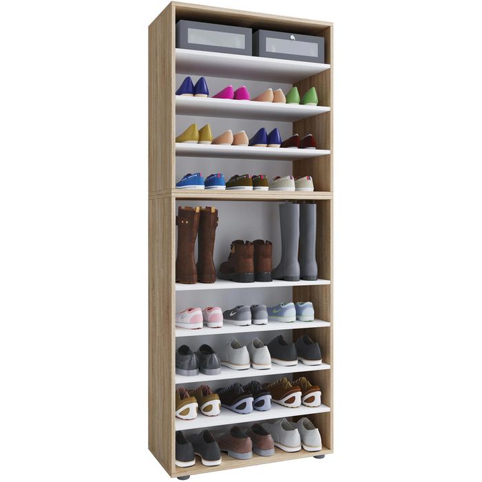 VCM Schuhregal Lona XXL, aus Holz, 9 Ebenen für 36 Paar, 70 x 183 x 37cm, sonoma eiche – Böttcher AG