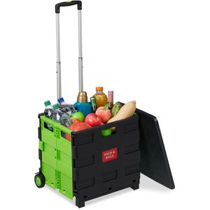 Produktbild für Einkaufstrolley Relaxdays mit Deckel, schwarz / grün, klappbar