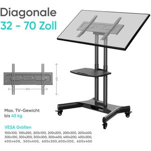 Produktbild für TV-Ständer Onkron TS1350-B, Ablage &amp; Rollen, schwarz, Metall