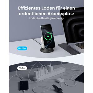 Produktbild für Ladestation Anker MagGo 3in1 Ständer Qi2, mit Magsafe, schwarz