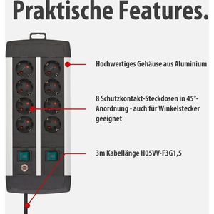 Produktbild für Steckdosenleiste Brennenstuhl Premium-Alu-Line, 3m