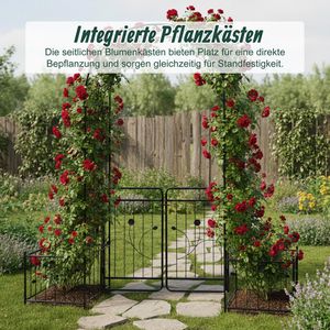 Produktbild für Rosenbogen Relaxdays 10052900, schwarz, mit Tür &amp; Pflanzkasten