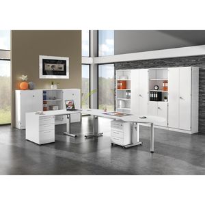 Produktbild für Schreibtisch Hammerbacher O-Serie, weiß / silber