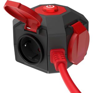 Produktbild für Steckdosenwürfel REV-Ritter Powerglobe, mit Schalter, rot