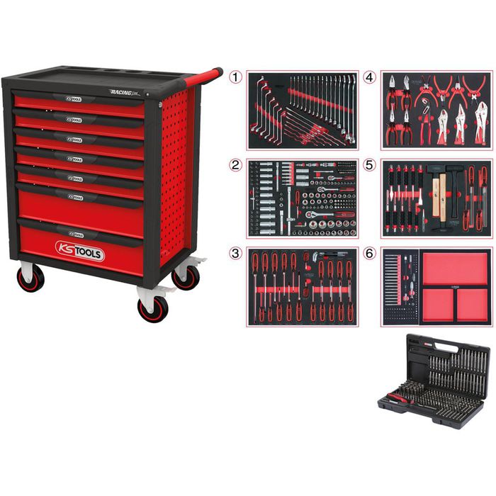 KS-Tools Werkzeugwagen RACINGline, 826.7598, 598-teilig, rot, 7 Schubladen,  mit Werkzeug – Böttcher AG