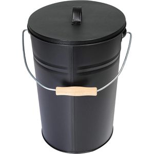 Produktbild für Ascheeimer Kamino-Flam 333252, schwarz, mit Holzgriff &amp; Deckel