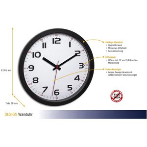 Produktbild für Wanduhr TFA 60.3050.01, Kunststoff, analog, Quarzuhr