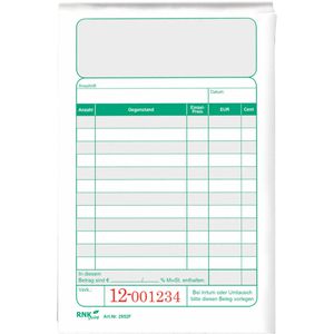 Produktbild für Kassenblock RNK 2952F, 9,6 x 16,7 cm