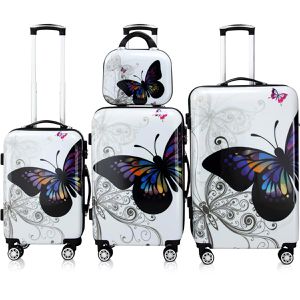 Produktbild für Koffer Monzana Butterfly, weiß, 4-teilig