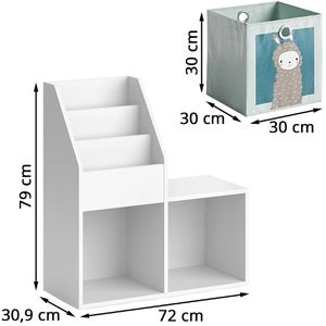 Produktbild für Bücherregal Vicco Luigi Mini, weiß, mit 2 Faltboxen