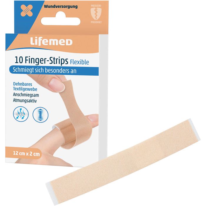 10 Lifemed Finger-Strips 12 cm x 2 cm hautfarben Flexible, 0,69 €