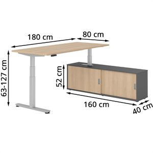 Produktbild für Schreibtisch Hammerbacher XDSM, 29894, eiche, mit Sideboard