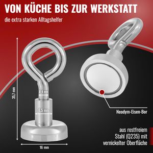 Produktbild für Hakenmagnet Poppstar Ösenmagnet, Neodym, extra stark