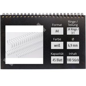 Produktbild für Drahtbinderücken Renz Ring Wire, weiß, für A4