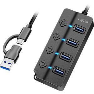 Produktbild für USB-Hub LogiLink UA0419, schwarz, mit Netzteil