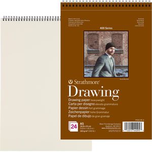 Strathmore Zeichenblock 400 Drawing, A5, 163 g/m², Spiralbindung, creme, gekörnt, 24 Blatt