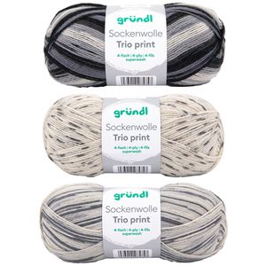 Häkelgarn Gründl 6229-03, Sockenwolle Trio print, beige mix