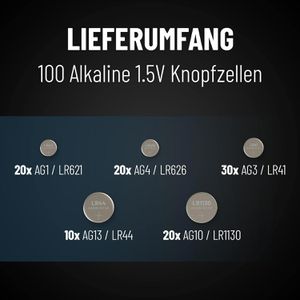 Produktbild für Knopfzelle Absina Sortiment 100-teilig