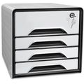 Schubladenbox cep 7-311S, Secure Confort, A4 Kunststoff, 4 Fächer, abschließbar, weiß / schwarz