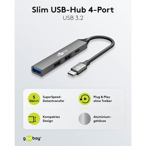 Produktbild für USB-Hub Goobay 74459, grau, mit Metallgehäuse