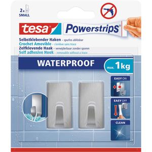 Tesa Klebehaken 59780 Powerstrips Waterproof Eckig, Small, 1kg, Edelstahl,  wasserfest, silber, 2 Stück – Böttcher AG