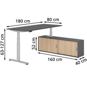 Produktbild für Schreibtisch Hammerbacher XDSM, 29863, graphit, mit Sideboard