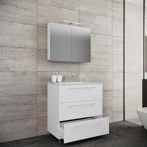Produktbild für Waschtisch VCM Badinos, 914357, mit Spiegelschrank, weiß