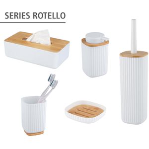 Produktbild für Zahnputzbecher Wenko Rotello, weiß, aus Kunststoff &amp; Bambus