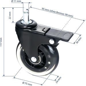 Produktbild für Stuhlrollen HMF 6810, feststellbar, aus Gummi, 5 Stück