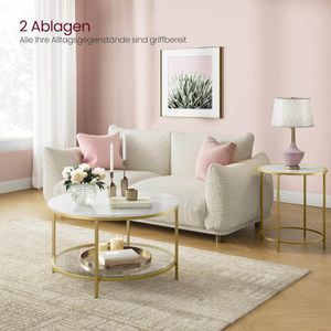 Produktbild für Couchtisch Vasagle LCT071W59, Holz / Glas, weiß marmoriert