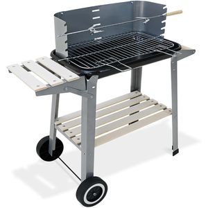 Gardebruk Holzkohlegrill fahrbarer Grillwagen XXL, Stahl, mit Grillspieß, Grillfläche 55 x 35cm