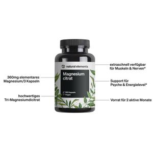Produktbild für Magnesium natural-elements Citrat, 180 Kapseln