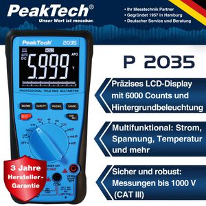 Produktbild für Multimeter PeakTech P 2035, digital, True RMS