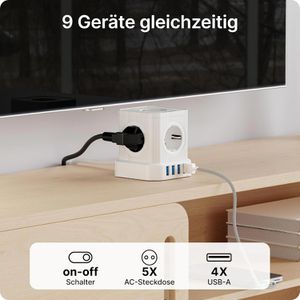 Produktbild für Steckdosenwürfel Voomy Power Cube S5, mit Schalter, weiß