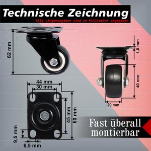 Produktbild für Möbelrolle PRIOstahl mit Anschraubplatte, 4 Stück