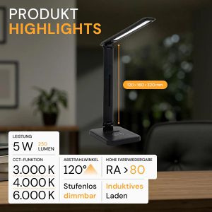 Produktbild für Schreibtischlampe Enovalite ELED700151, schwarz, LED, dimmbar