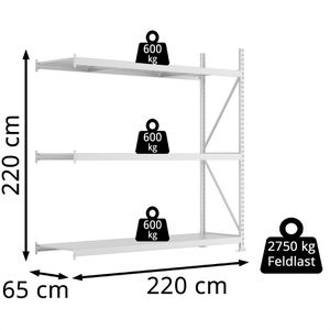 Produktbild für Anbauregal META-Regalbau 20051249, 3 Metallböden