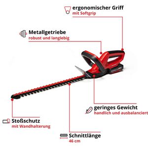 Produktbild für Heckenschere Einhell GC-CH 1846 Li Kit, Akku