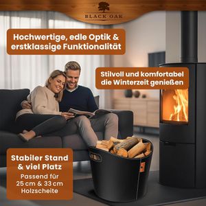 Produktbild für Kaminholzkorb Black-Oak Dakota L, mit Handschuhen, schwarz