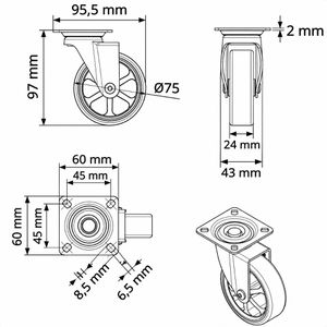 Produktbild für Möbelrolle SO-TECH RAPID 129885, mit Anschraubplatte